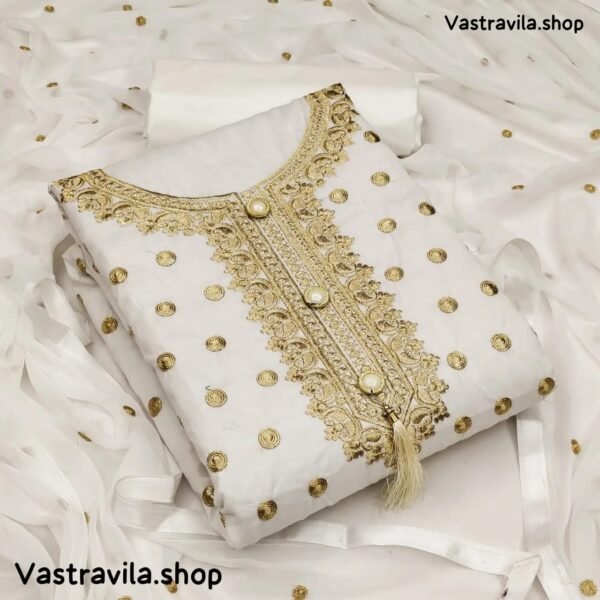 Gazal Fashions - White Cotton Blend Dress Material - Image 2