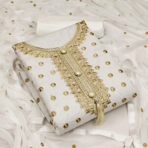 Gazal Fashions - White Cotton Blend Dress Material