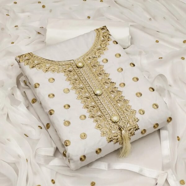 Gazal Fashions - White Cotton Blend Dress Material