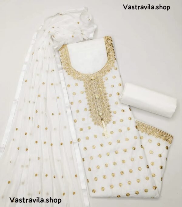 Gazal Fashions - White Cotton Blend Dress Material - Image 3